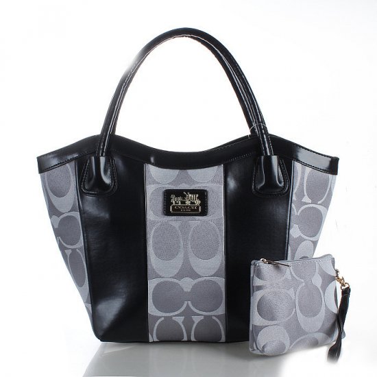 Coach Legacy Striped Monogram Medium Grey Totes FDO - Click Image to Close